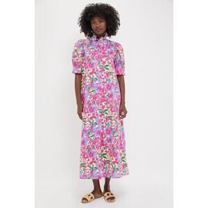 HYACINTH HOUSE Magenta Multi Floral Ruffle Collar Louisa Maxi Dress Size M NWT